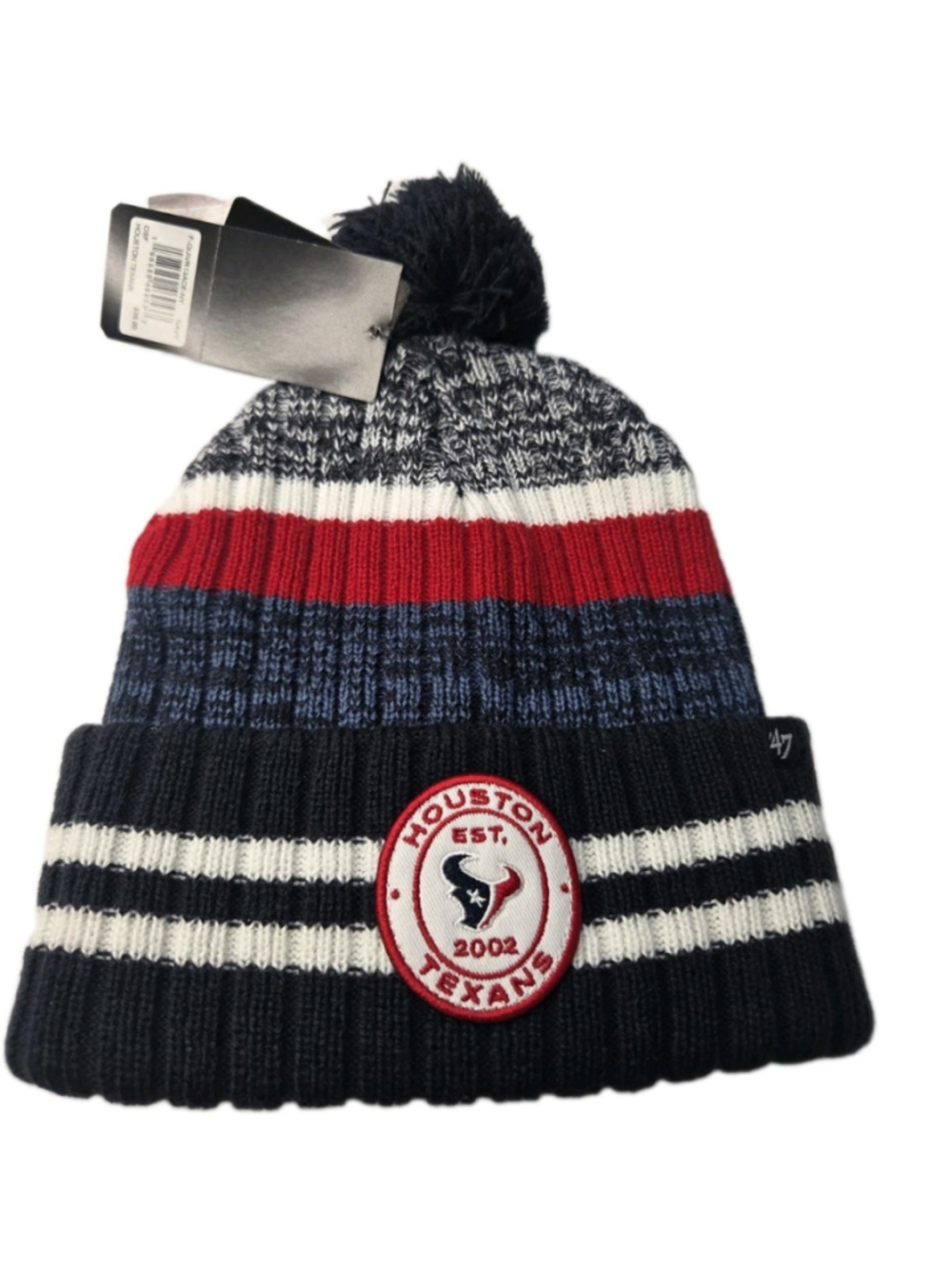 47 Houston Texans Quiver Cuffed Pom Knit Beanie Navy Red White NWT #19